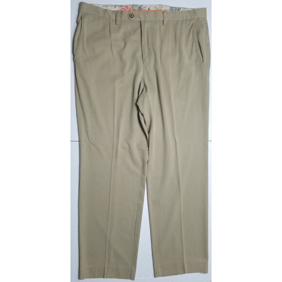 Tommy Bahama Khaki Silk Blend Chino Flat Front Pants Beach Golf Casual Men 36x30 - Picture 1 of 16
